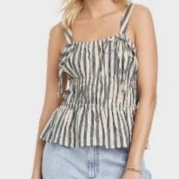 Linen peplum top, Woman's XXL cream with blue stripes - Picture 5 of 12